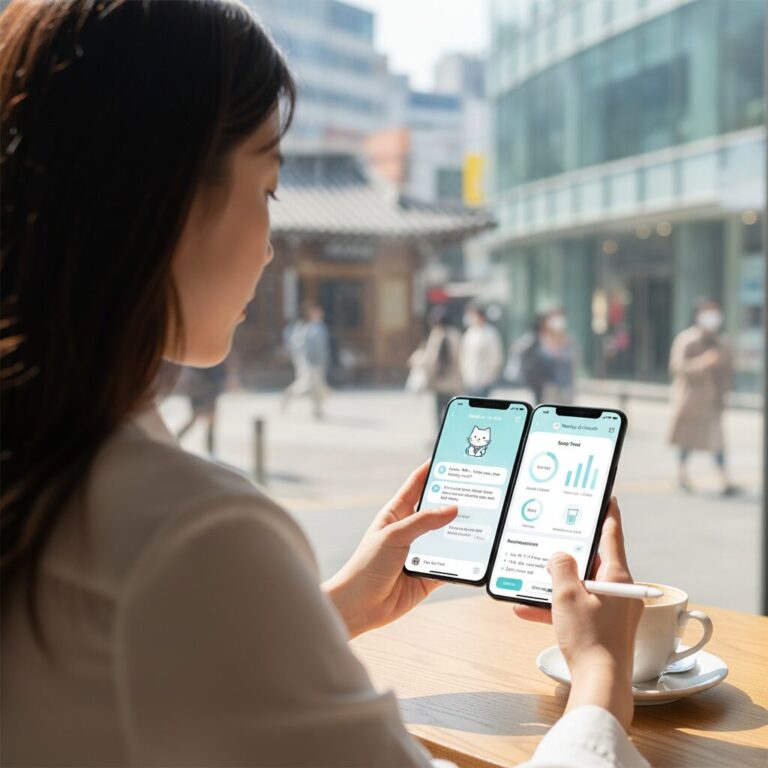 카카오톡과 앱에서 제공되는 퍼슬리 AI 건강비서 인터페이스