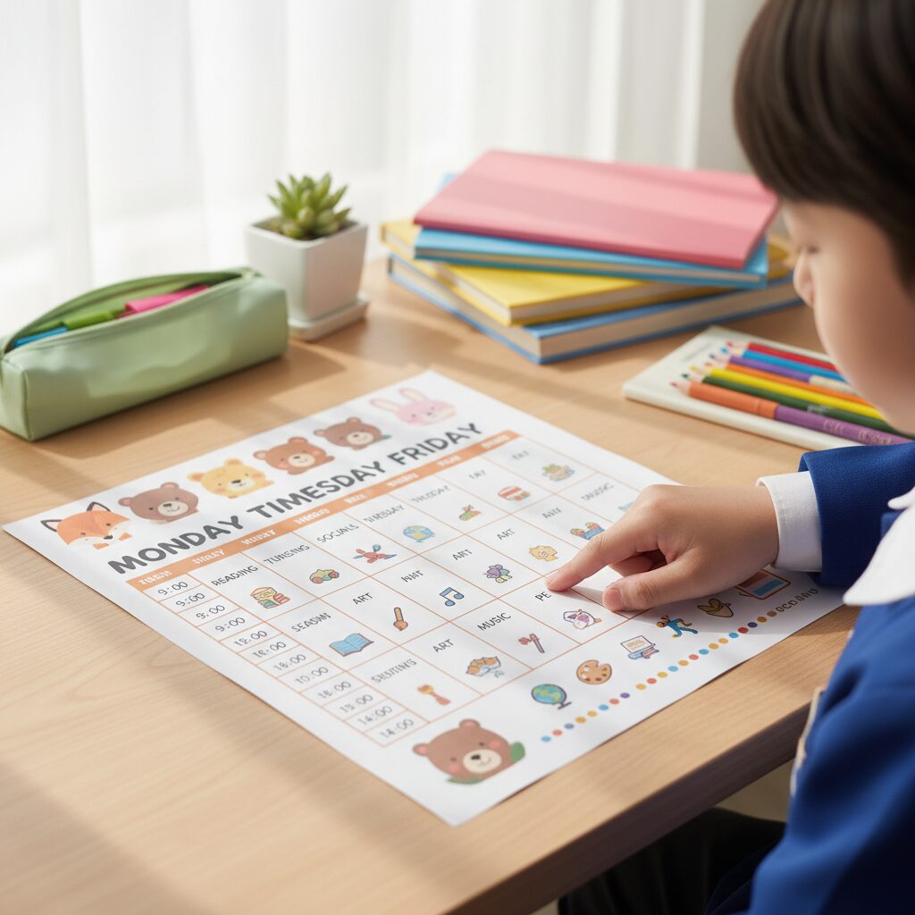 미리캔버스 템플릿으로 만든 귀여운 초등학생 시간표 예시
