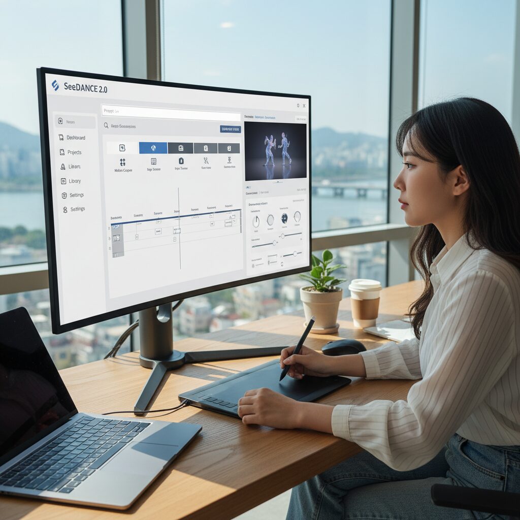 시댄스 2.0 AI 영상 생성 도구의 사용자 인터페이스 화면