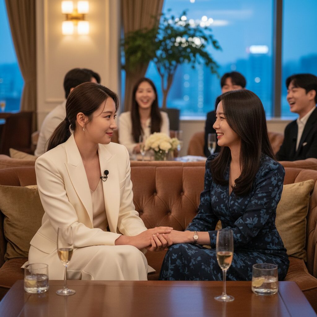 솔로지옥5 리유니언 현장에서 다정하게 손을 잡고 있는 임수빈과 박희선 모습