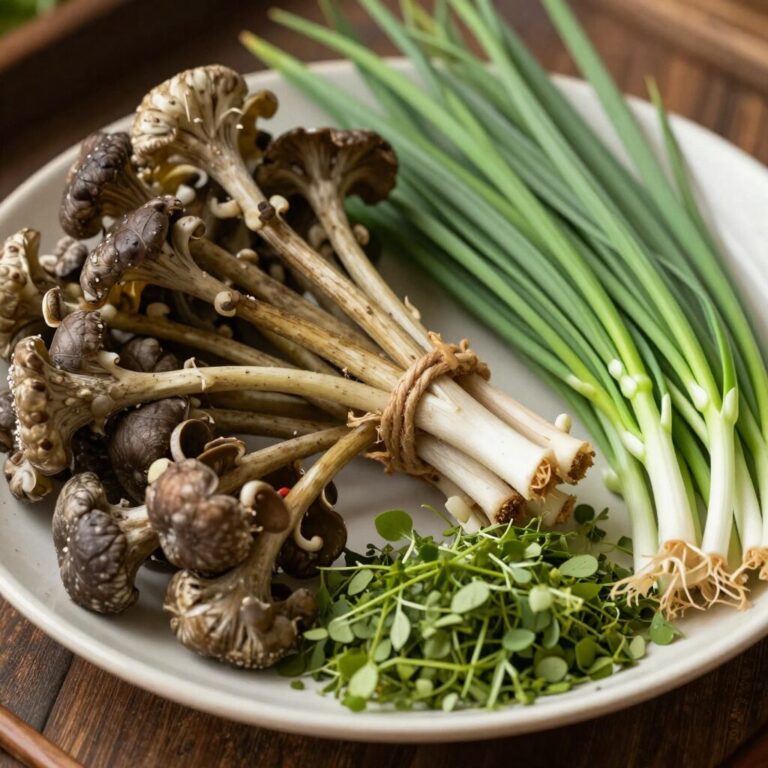 데친 봄나물과 신선한 냉이, 달래, 쑥, 미나리, 취나물이 접시에 담겨 있는 모습