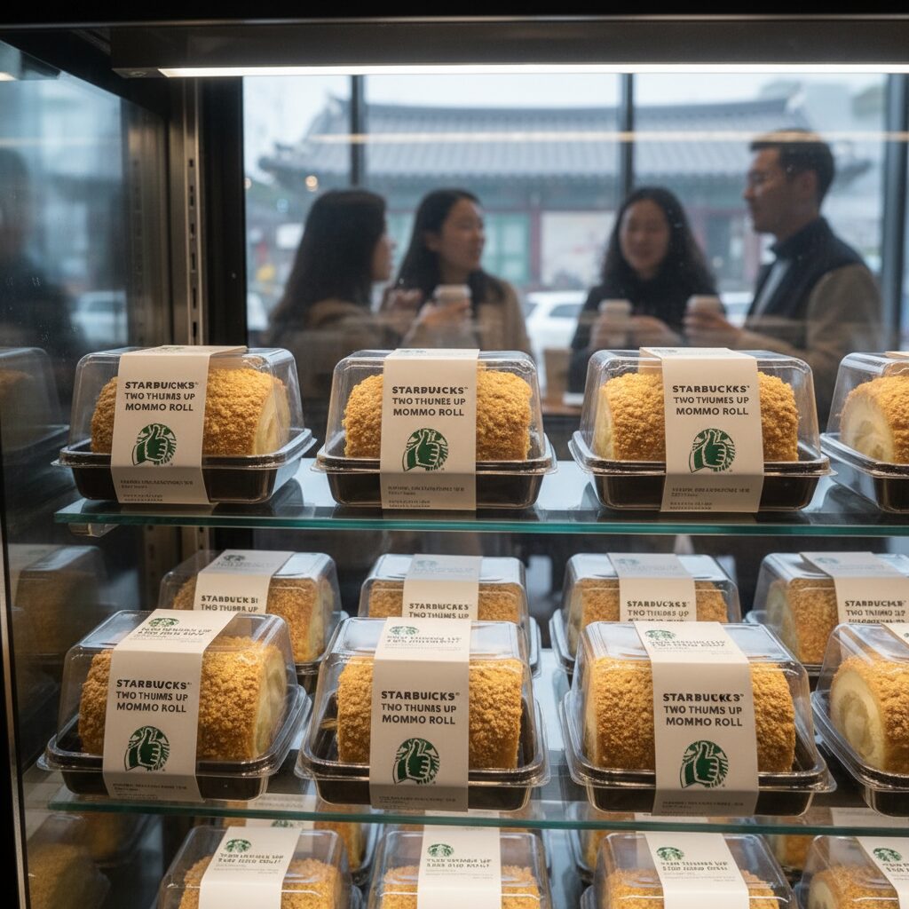 스타벅스 투떰즈업 맘모롤 맛과 구매 가이드 냉장 진열대에 진열된 스타벅스 투떰즈업 맘모롤 제품