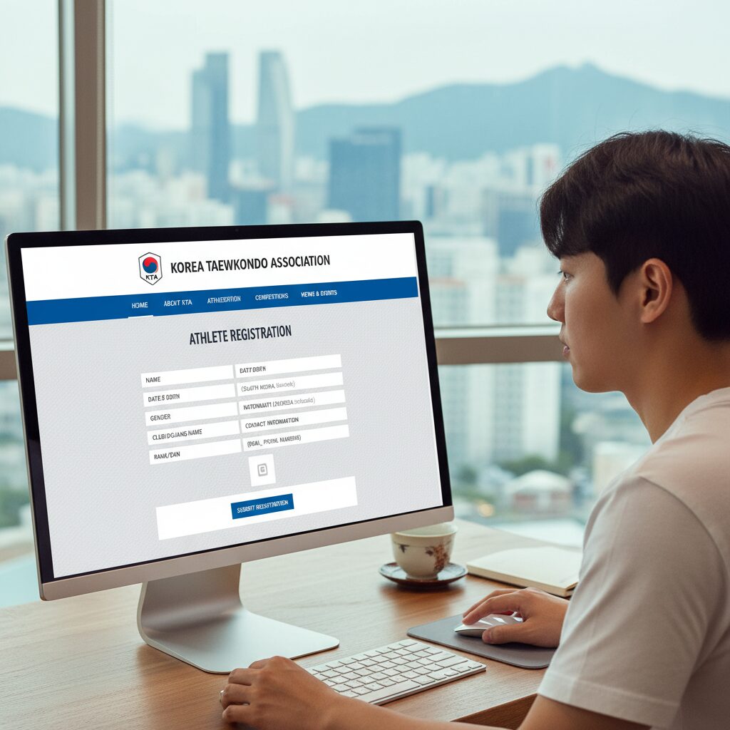 태권도 선수등록을 위한 대한태권도협회 홈페이지 화면 모습