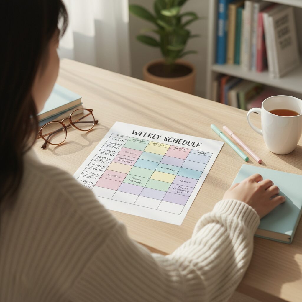 파스텔톤으로 꾸민 대학교 주간 시간표 템플릿 예시