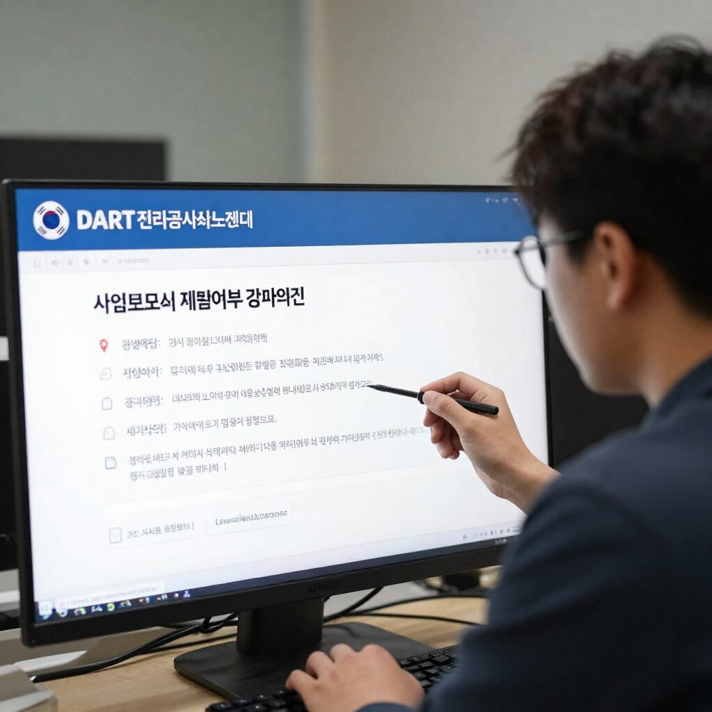 DART 전자공시시스템에서 사업보고서 제출 여부와 감사의견을 확인하는 화면 예시