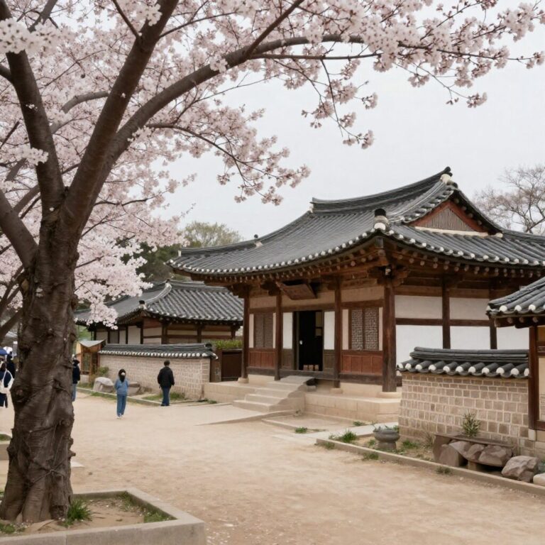 청풍문화유산단지 벚꽃과 전통 건물 풍경