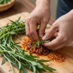 깨끗이 손질된 달래와 간장 고춧가루 등 양념 재료가 준비된 모습