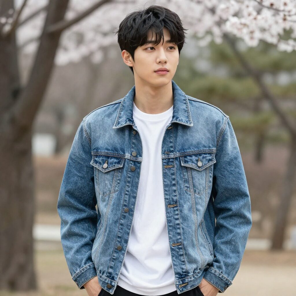 NCT 재민이 리 데님 자켓과 진으로 꾸민 캐주얼한 남자 봄 옷 스타일링