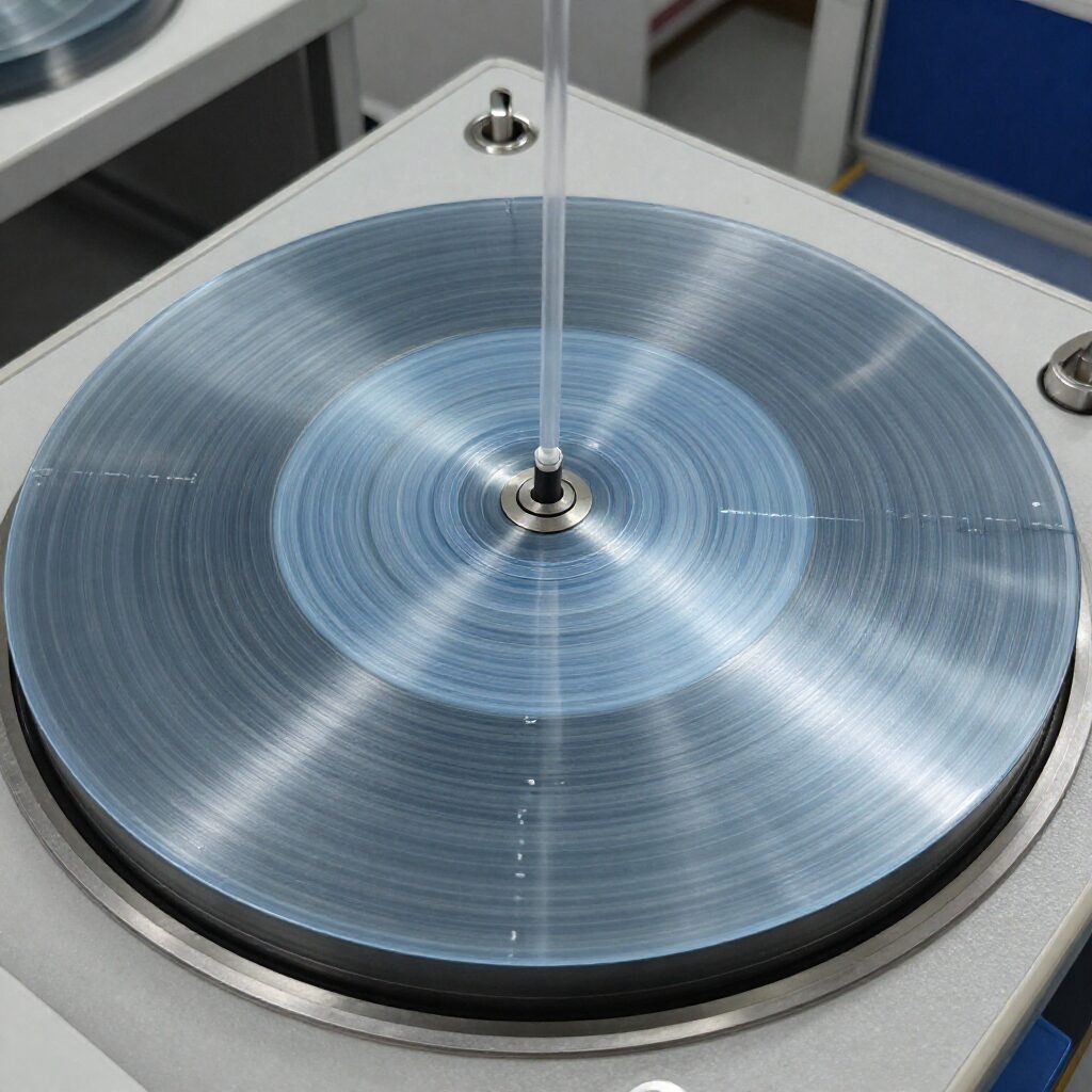 감광막 코팅 공정에서 회전속도와 시간에 따른 두께 변화 그래프