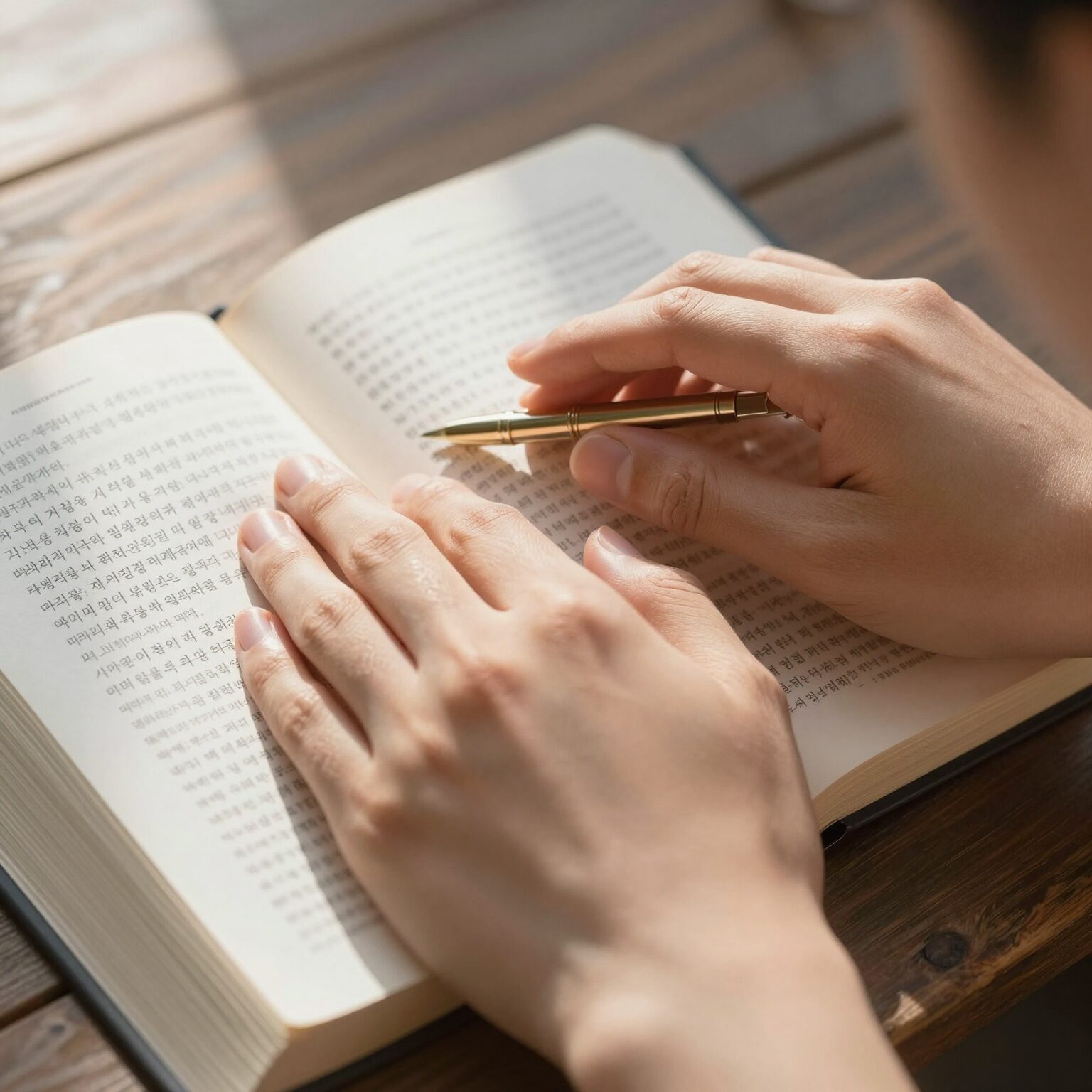 부활주일 아침 햇살이 비치는 성경과 기도하는 손