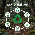 RCY 순환 경제 모델을 설명하는 다이어그램으로 제조 사용 회수 재생의 과정을 보여줌