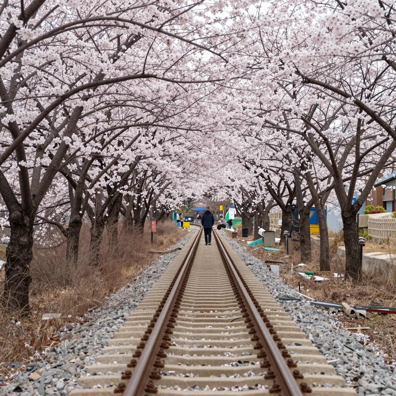원동 순매원 전망대에서 바라본 매화나무와 기찻길 풍경