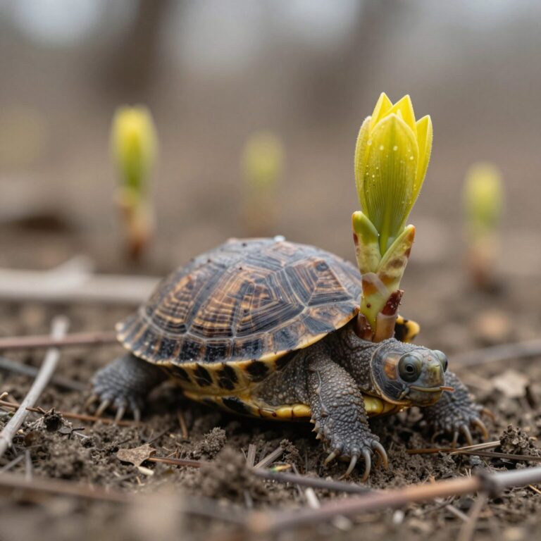 봄 산속에서 돋아난 귀룽나무의 연두색 새순과 거북이 등같은 수피