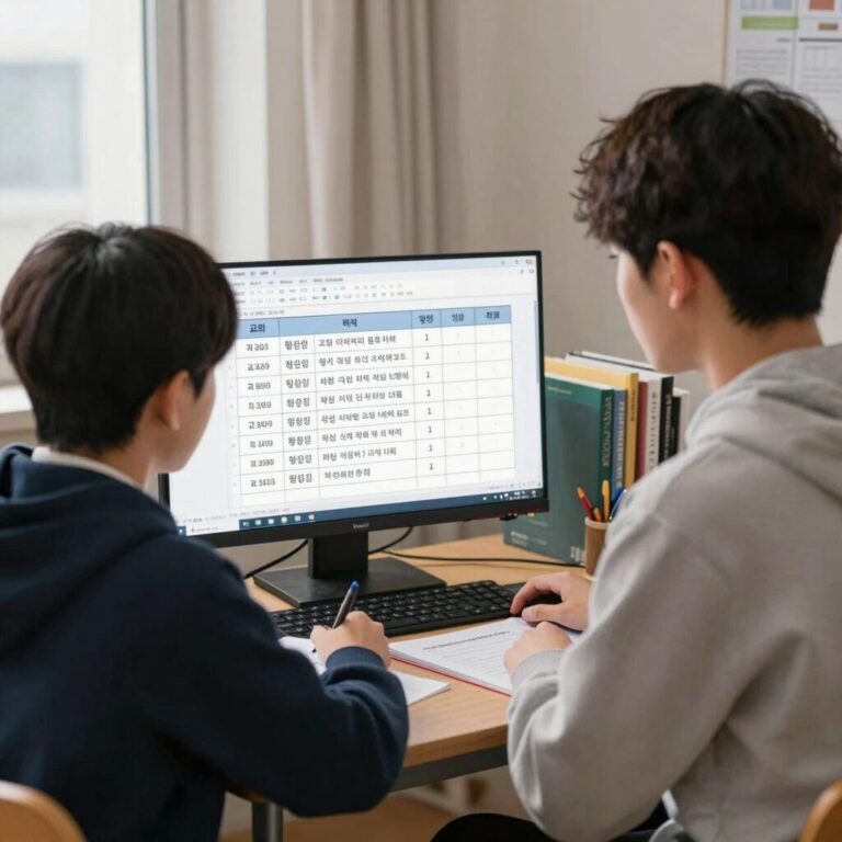 고등학생 영어 내신 대비를 위한 맞춤형 학습 계획표와 교재가 놓인 책상