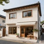 서울 종로구 서촌에 위치한 레스피레베이커리 외관, 2층 단독주택을 개조한 야외 테라스 카페