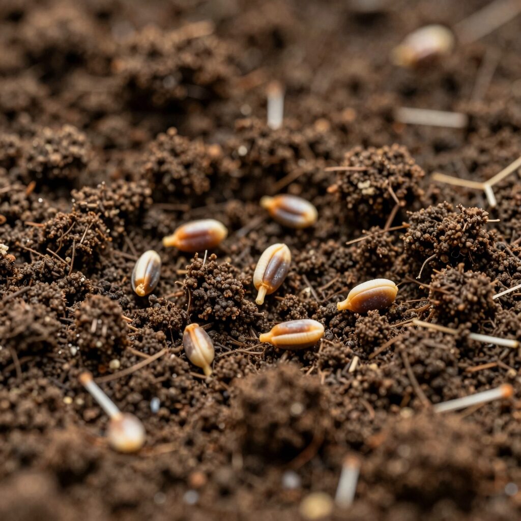 파드득나물 씨앗을 흙에 1cm 깊이로 뿌린 후 얇게 덮는 모습